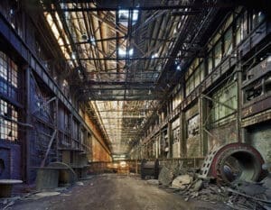 Andrew Moore, Rolling hall, Ford Motor Company, River Rouge Complex, Dearborn, 2008, digital chromogenic print scanned from film negative, 62 x 78 in., Collection of Fred and Laura Ruth Bidwell