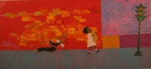 Ezra Jack Keats, “Peter’s mother asked him and Willie to go on an errand to the grocery store.” Final illustration for Whistle for Willie, 1964. Collage and paint on board. Ezra Jack Keats papers, de Grummond Children’s Literature Collection, McCain Library and Archives, The University of Southern Mississippi. Copyright Ezra Jack Keats Foundation.