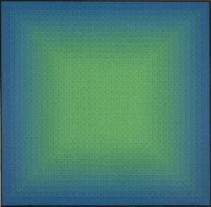 Julian Stanczak, It’s Not Easy Being Green, 1980-2000, acrylic on canvas, 57 in. x 57 in., Rory and Dedee O'Neil Acquisition Fund 2013.1
