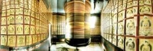 Masumi Hayashi, Prayer Wheel, Bodhnaht Stupa, Kathmandu, Nepal, 2004, panoramic photo collage, 28 x 65 in. , Collection of the artist's estate, courtesy of M. Gentile Studios