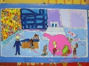 Panel by Kurt Wagner, part of the collaborative work At One South High created by one of the 2007-2008 fourth grade classes at the Miller South School for the Visual and Performing Arts.