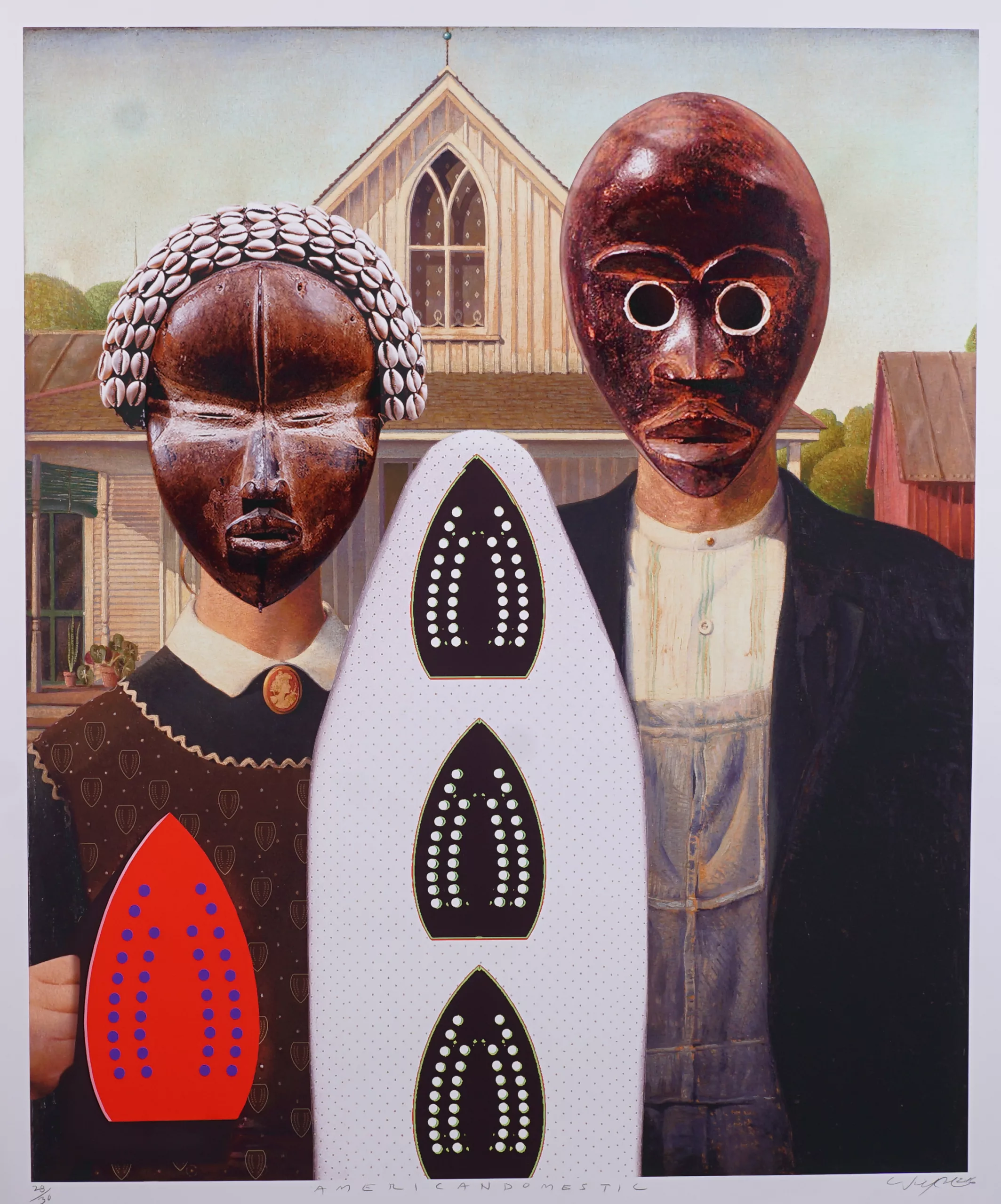 Willie Cole. American Domestic, 2016. Digital pigment print and serigraph on paper. Collection of Wesley and Missy Cochran. 236ColW.2