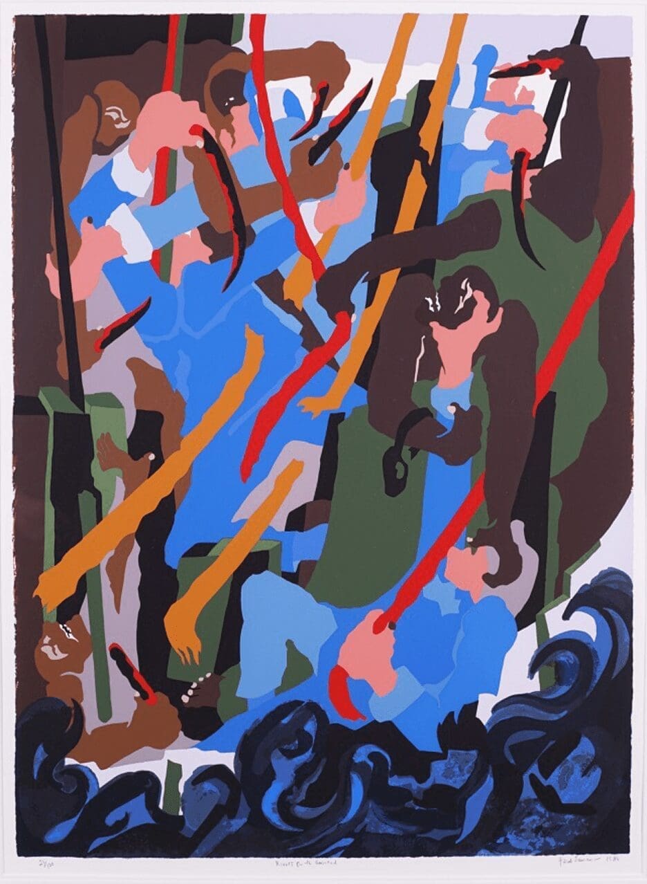 Jacob Lawrence. Revolt on the Amistad, 1989. Screenprint on paper. Collection of Wesley and Missy Cochran. 107LawJ.2