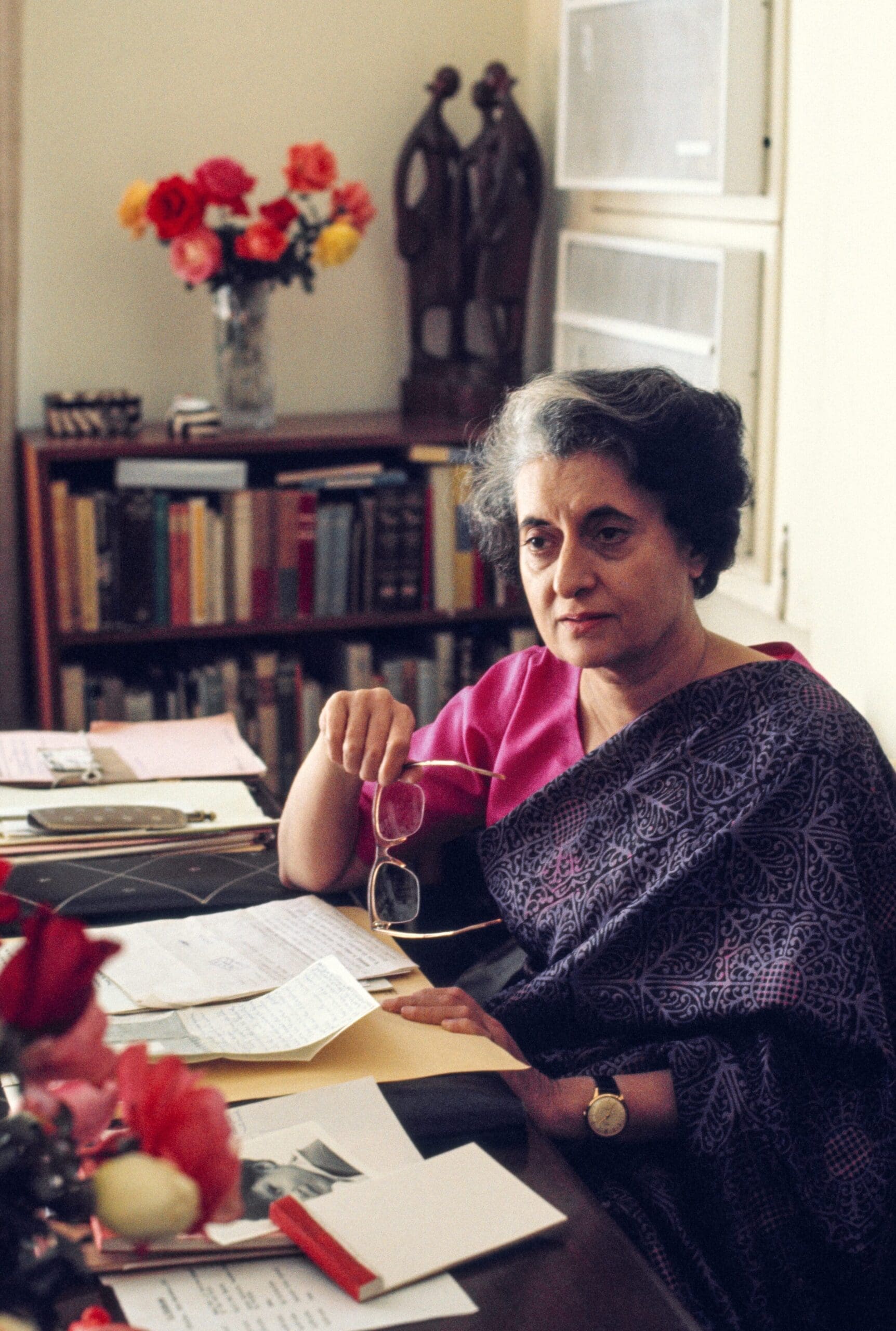 Marilyn Stafford. Indira Gandhi in her office, at home, New Delhi, India, 1972. Silver gelatin print. Courtesy of the Marilyn Stafford Collective.