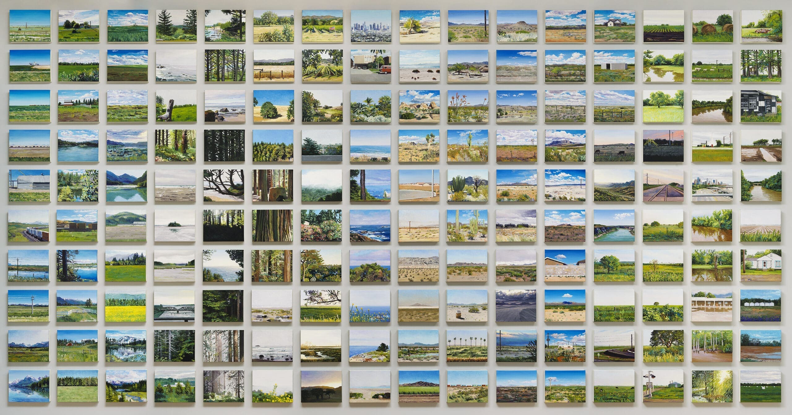 Cynthia Daignault. Light Atlas, 2016. Oil on linen. 360 canvases, each 8 × 10 in. (20.3 × 25.4 cm). Art Bridges, AB.2019.2