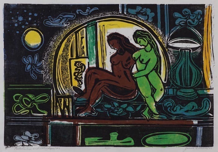 James Lesesne Wells Batsheba & Attendent No. 2, 1987 linocut 22 3/4 x 31 in.