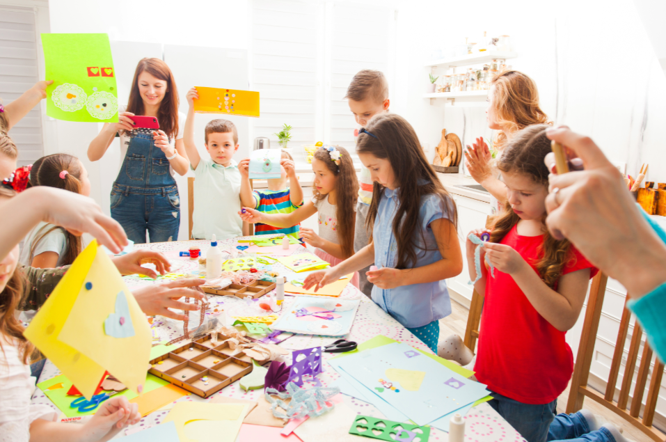 Kids making crafts