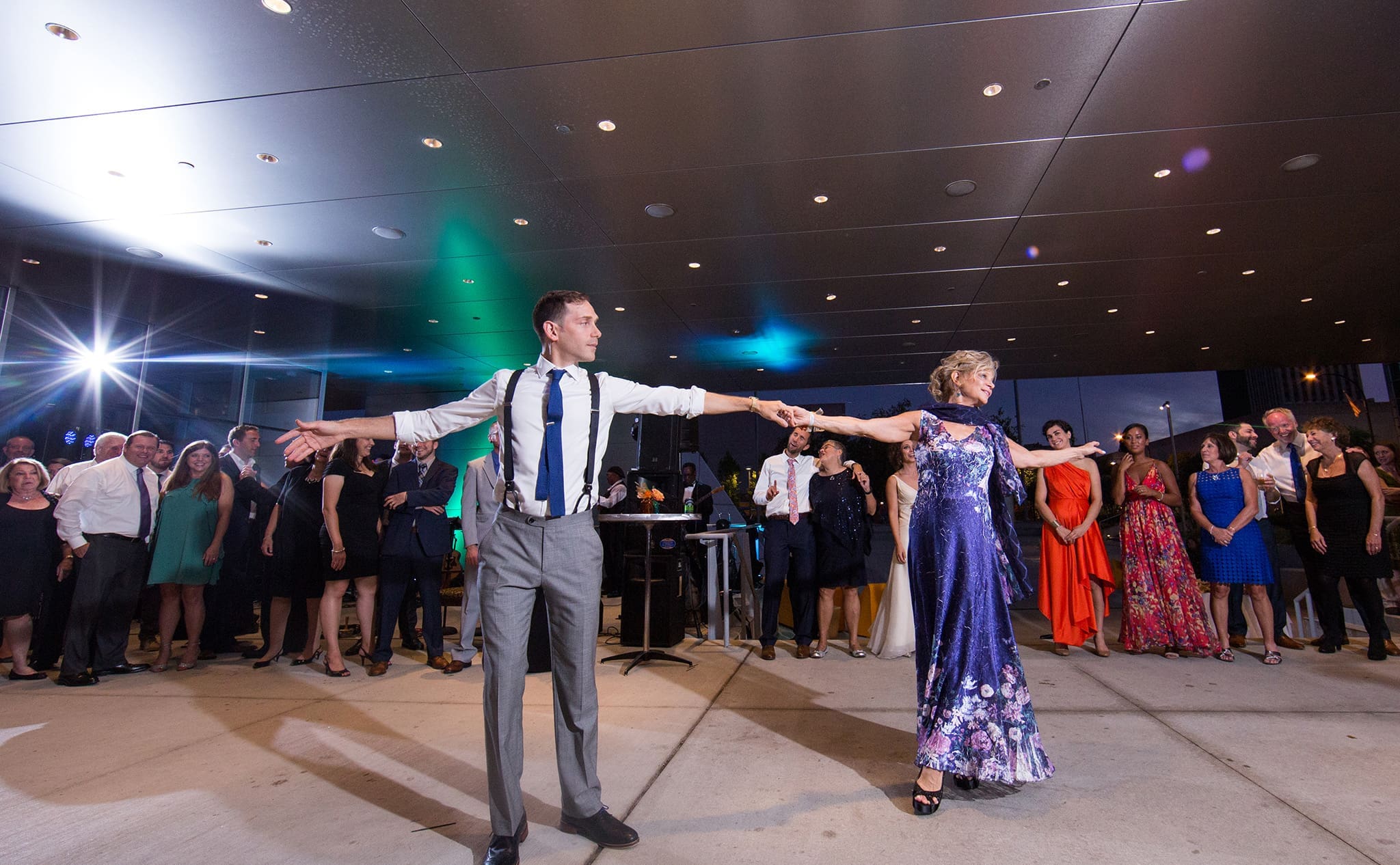 Event Rental Space, a couple dancing on the patio at the Akron Art Museum