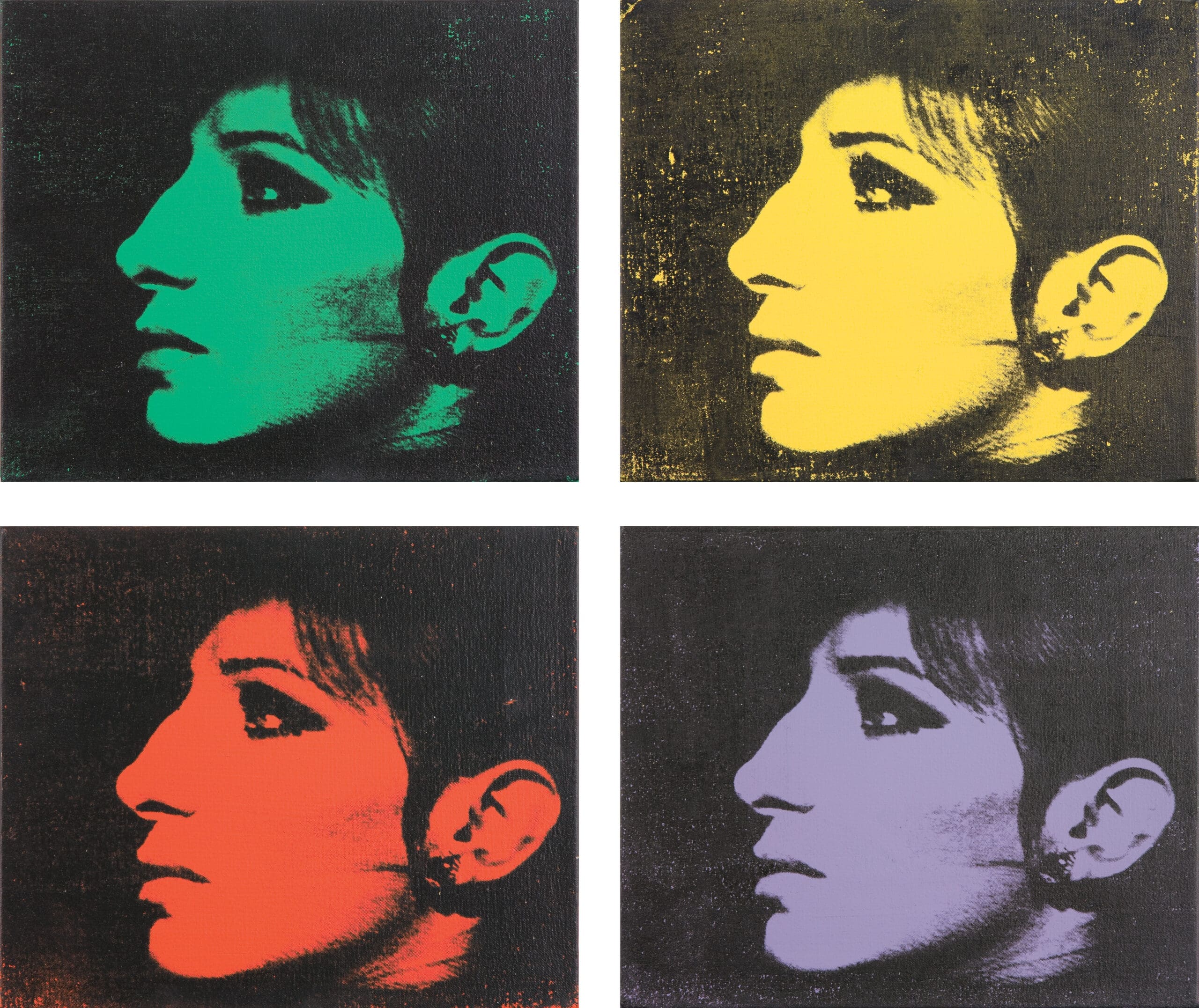 Deborah Kass. 4-Color Barbra, 1992, acrylic and screen print on canvas four panels, Courtesy of the Rubell Museum