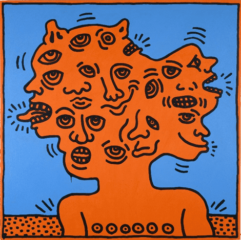 Keith Haring. Untitled, 1984. Acrylic on muslin. Loan courtesy of Masterworks. © Keith Haring Foundation