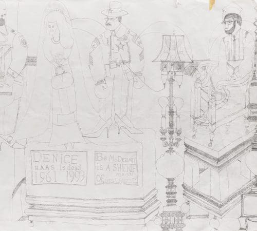 Alfred McMoore. Untitled [Funeral Scene], mid 1990s. Graphite on roll paper. 60 x 540 in. (152.4 x 1371.6 cm). Collection of the Akron Art Museum. Gift of Charles Auerbach, 1995.5